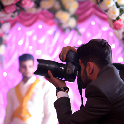 A professional photographer capturing the candid moments of a wedding celebration