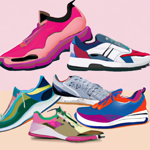 תמונה המציגה מגוון נעלי ריצה אופנתיות לנשים בצבעים ועיצובים שונים